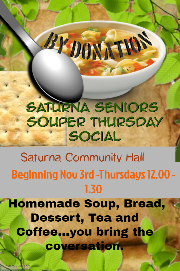 Homemade soup, bread, tea, coffee and dessert -- you bring the conversation! 